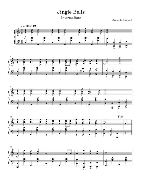 Jingle Bells In C Major Intermediate Version Sheet Music For Piano Solo