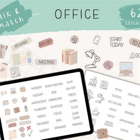 Office Digital Stickers Set For Goodnotes Pre Cropped Digital Etsy