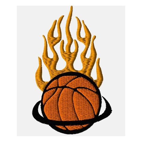 Basketball In Flames Going Through Hoop Machine Embroidery