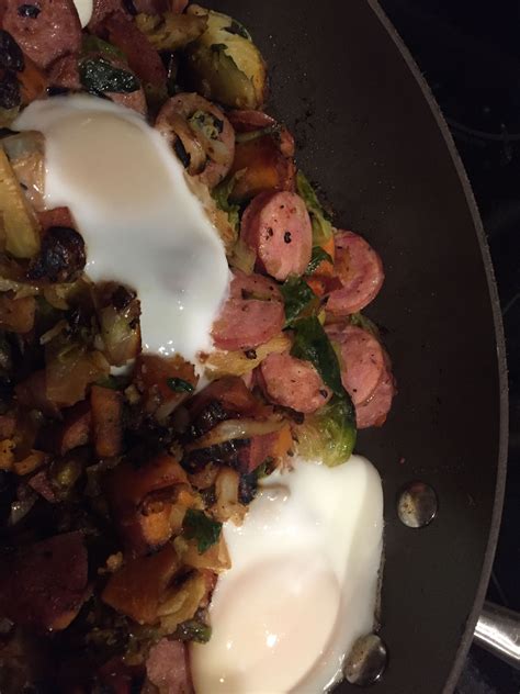 Chicken Sausage Skillet With Sweet Potato And Brussel Sprouts Whole30 Easy Chicken Sausage