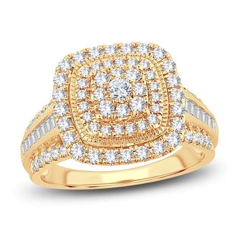 Diamond Engagement Ring 1 Ct Tw Round And Baguette Cut 14k Yellow Gold Kay