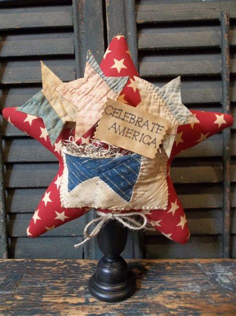 Primitive Handmade Americana Star Make Do On Painted Wood Etsy