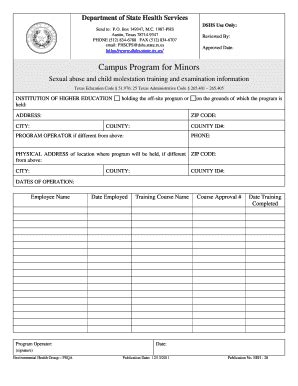 Fillable Online Sfasu Campus Program For Minors Sfasu Fax Email Print