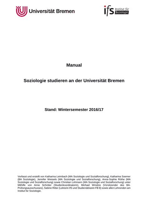 PDF Manual Soziologie studieren an der Universität Bremen Herzlich