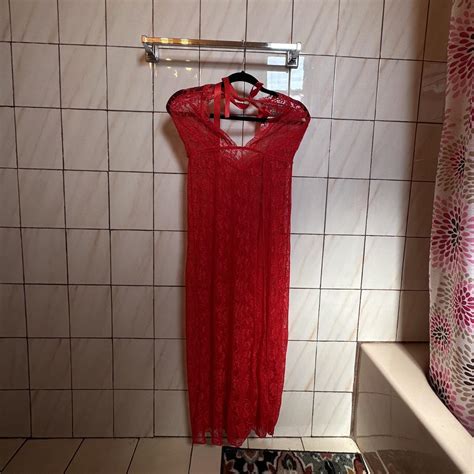 Red Lace Lingerie Dress Slit Starts From Under Depop
