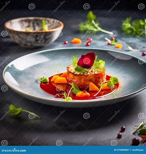 Beautifully Plated Gourmet Dish Culinary Artistry And Presentation Stock Illustration