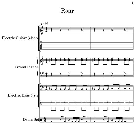 Roar Sheet Music For Electric Guitar Piano Electric Bass Drum Set