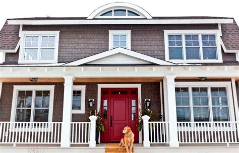 Gray House with Red Door - Fraser Wood Siding