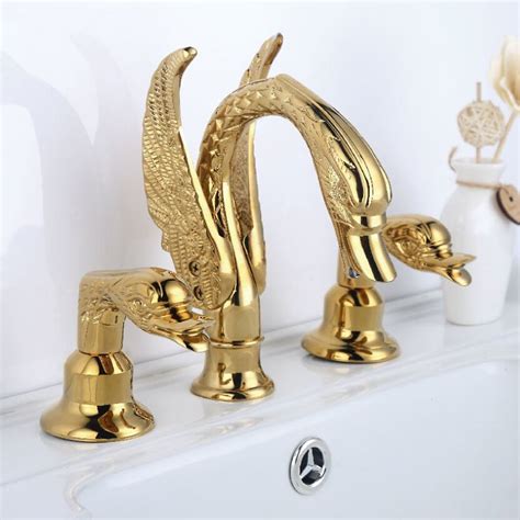 Free Ship Ti Gold 3 Pcs 8 Widespread Lavatory Bathroom Sink Swan Faucet Mixer Tap Swan Handles