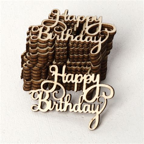 15pcs Happy Birthday Laser Cut Wooden Slice Handcraft Letter Carving