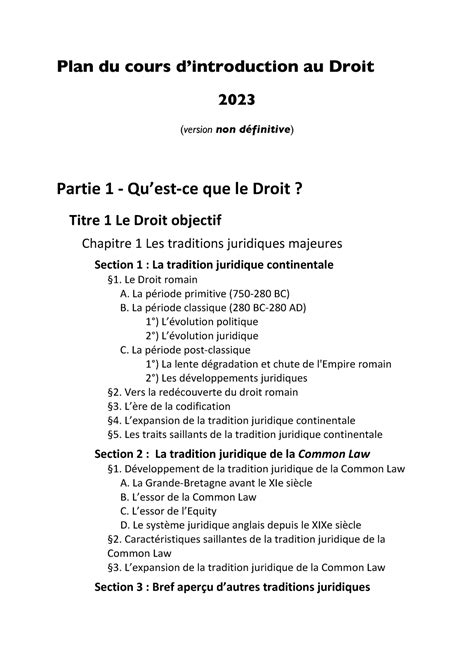 Plan Du Cours Dintroduction Au Droit Temporaire V Plan Du