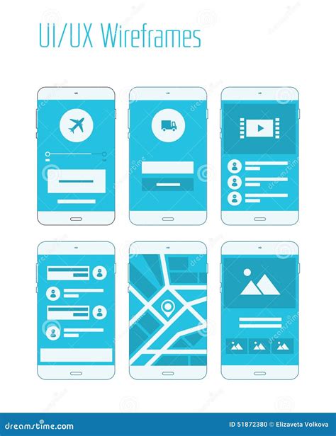 Mobile Ui And Ux Wireframes Kit Stock Vector Illustration Of Icons