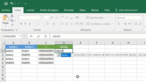 Fórmula para comparar dos cadenas en Excel