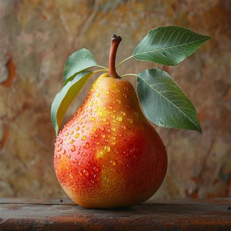 Premium Photo Ripe Pear With Green Leaf