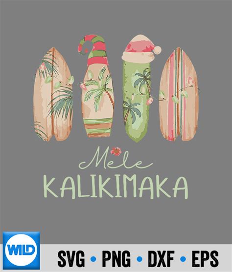 Surfing SVG Retro Surfboard Santa Hat Mele Kalikimaka Hawaiian