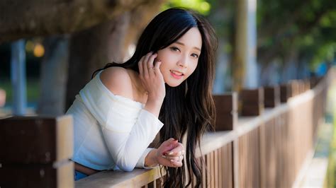 Asian Brunette Depth Of Field Girl Long Hair Model Smile Woman