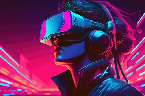 Premium Ai Image Closeup Of Girl Wearing Vr Headset Illustrations In