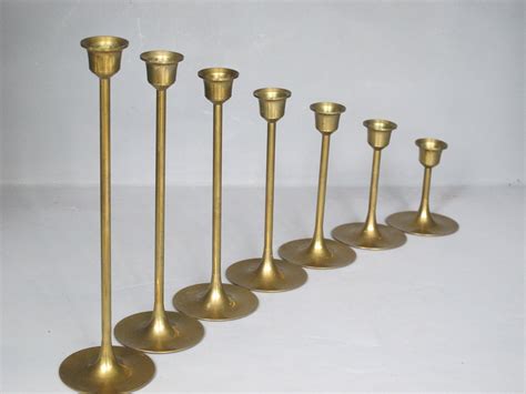 Vintage Set Of 7 Brass Candle Holders Sleek Modern Design