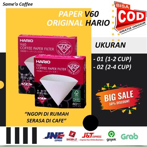 Jual HARIO PAPER FILTER V60 DRIPPER SIZE 01 02 40 SHEETS Shopee