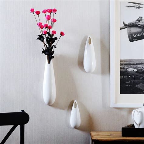 White Ceramic Wall Mounted Flower Vase Hanging Freestanding Decorative