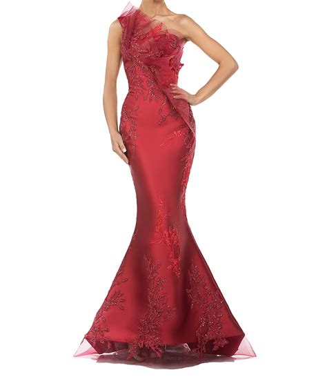 Terani Couture One Shoulder Beaded Tulle Mermaid Gown Dillards