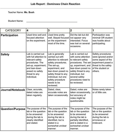 Rubric Examples For Science