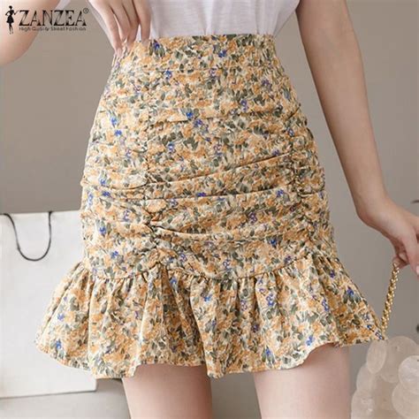 ZANZEA Korean Style Women S Versatile Side Drawstring Skirts Floral