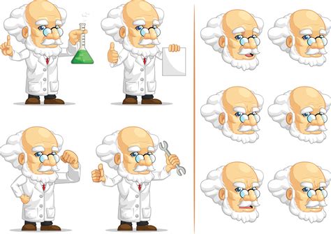 Bald Professor Genius Scientist Cartoon Mascot Illustration Drawing