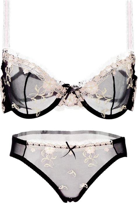 Hwdi Womens See Through Sheer Bra And Panties Mesh Unlined Sexy Floral