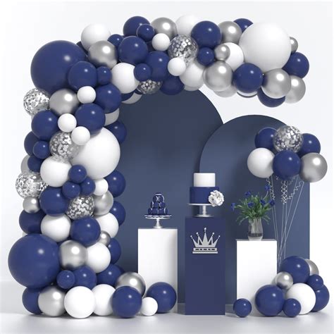 Navy Blue Silver Balloons Arch Kit 132 PCS Navy Blue Balloon Garland