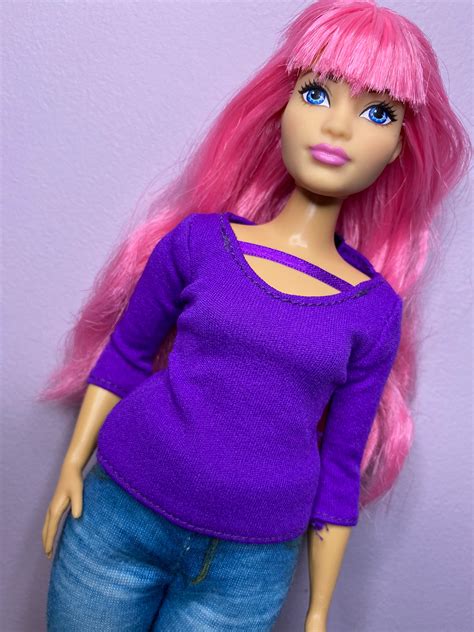 Curvy Barbie Pink Hair Stretch Jeans And Purple Top Basic 5 Etsy