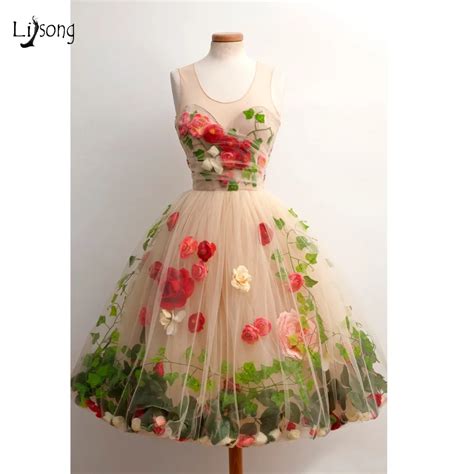 Pretty 3d Rose Flower With Leaf Tulle Formal Party Dresses Champagne