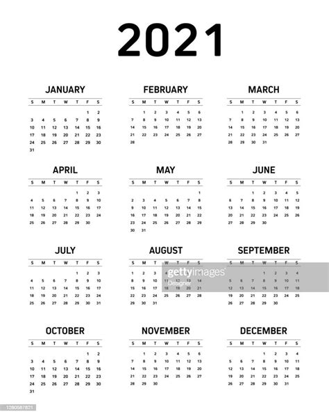 Calendar Template For 2021 Year High Res Vector Graphic Getty Images