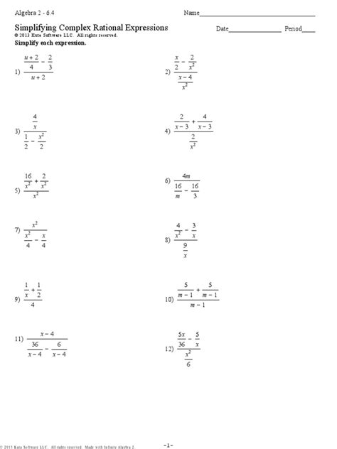 6 4 Complex Rational Expressions Worksheet V1 20130117 Pdf Worksheets Library