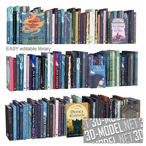 3D модель – Три ряда детских книг для размещения на полках
