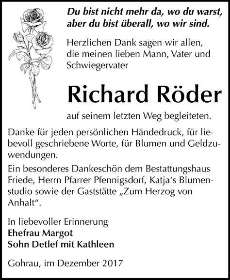 Traueranzeigen Von Richard R Der Abschied Nehmen De