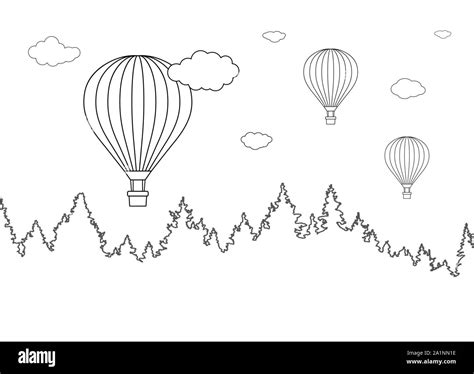 Ilustraci N Vectorial De Paisaje De Bosque Y Volar Globos Aerost Ticos