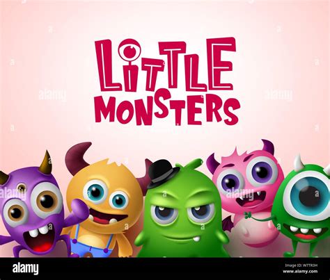 Cute little monsters 3d realistic characters vector background template ...