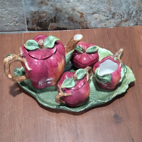 Vintage Apple Leaf Tea Set 8 Pcs Etsy