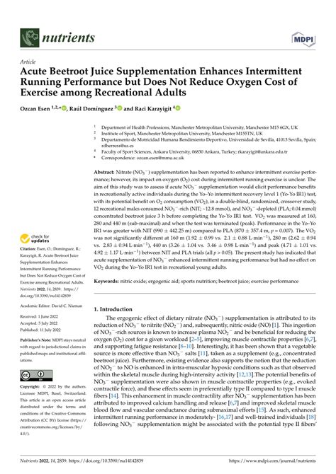 Pdf Acute Beetroot Juice Supplementation Enhances Intermittent