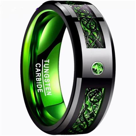 Jual Cincin Pria Tungsten Carbide Original Green Celtic Dragon Premium