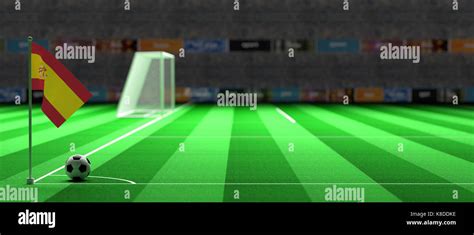 Spain Flag On A Soccer Football Field 3d Illustration Stock Photo Alamy
