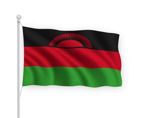 Ondeando La Bandera De Malawi En El Asta De La Bandera Aislado En