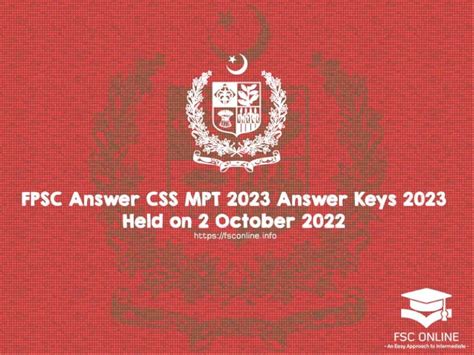 Fpsc Answer Css Mpt Answer Keys Held On October