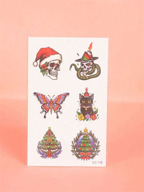 Pc Christmas Cartoon Stickers Temporary Tattoo Waterproof Sweatproof