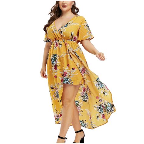 Fafwyp Summer Fashion Women Plus Size Short Sleeve V Neck Floral