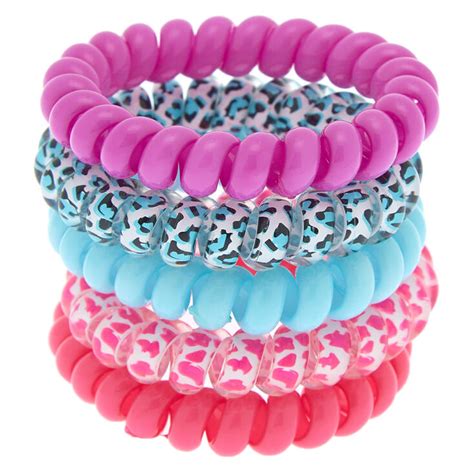 Bright Leopard Spiral Hair Bobbles 5 Pack Claires