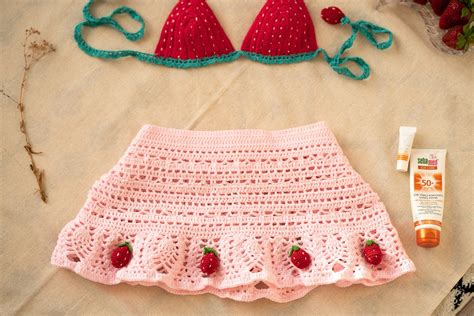 Strawberry Crochet Skirt Summer Pareo Dress Handmade Unique Crochet Jumper Sustainable