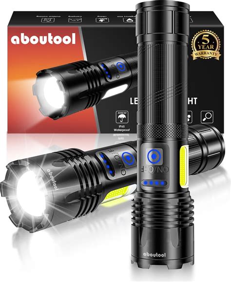 Aboutool 2 Packs Rechargeable Led Flashlights High Lumens250000 Lumen