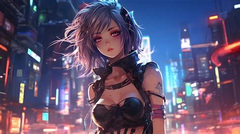 Premium AI Image | Anime Girl Neon Chronicles Cyberpunk Girls in the City